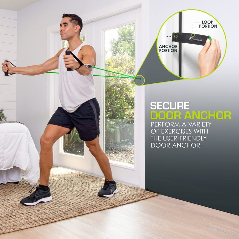 ProsourceFit Single Stackable Resistance Bands with Door Anchor and Exercise Guide, 5-8 LB, Heavy Duty Fitness Tube for Full-Body Exercises and Home Workouts, Green - Image 4
